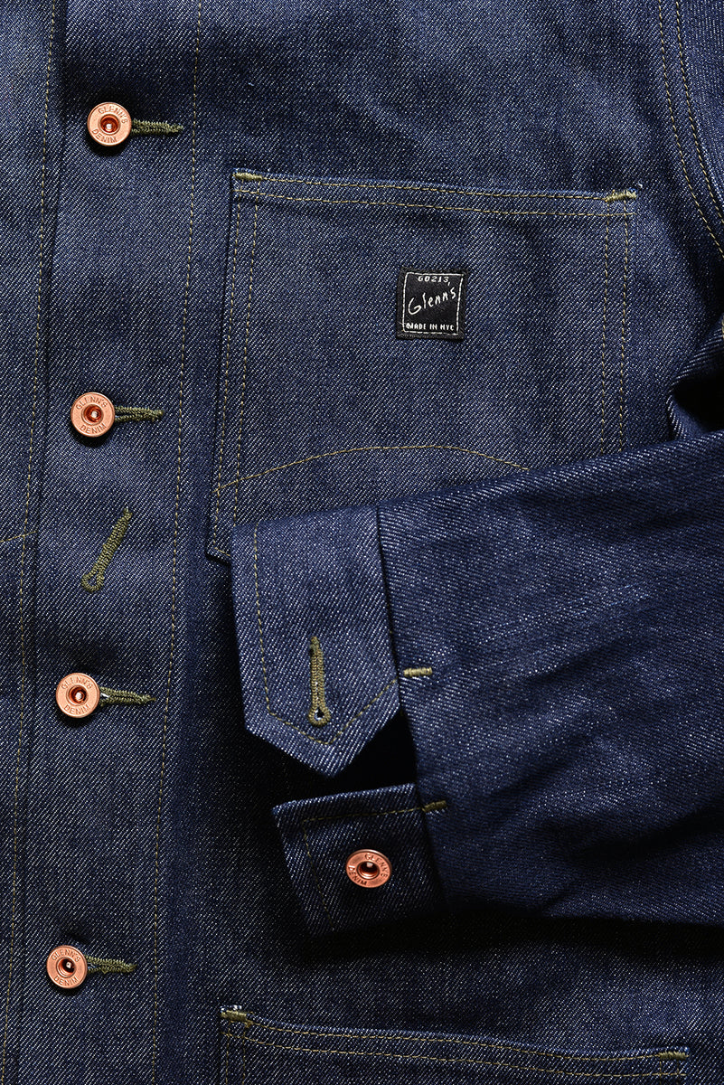 GD213 CHORE COAT | Raw 14 Oz Denim - Vivid Indigo – Glenn's Denim